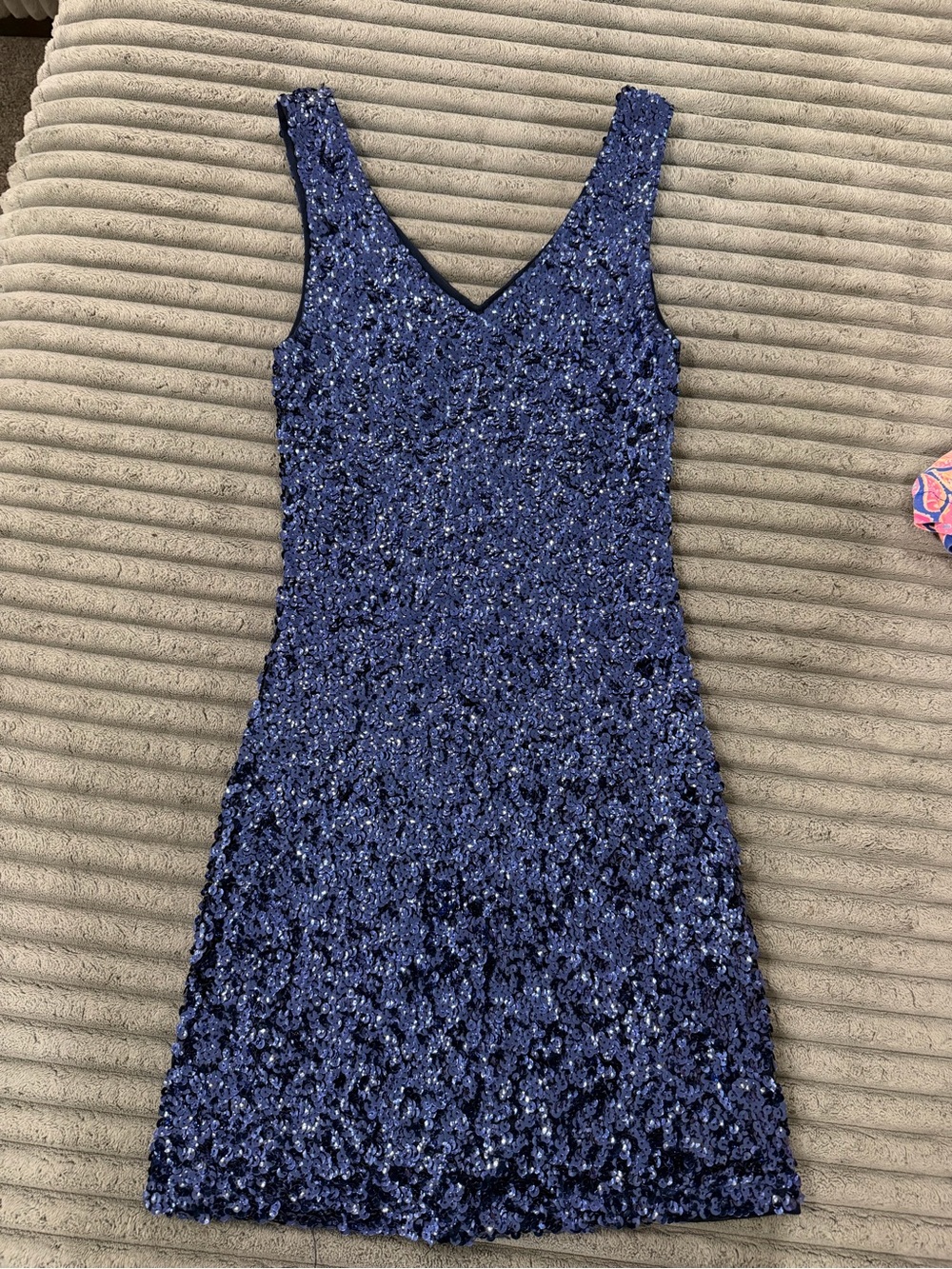 Navy Sequin V-Neck Mini Dress